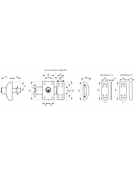 Verrous de porte d'entrée vitrée DESIGN 5 goup. 3 clés (40 - 45 - 50mm) (Plusieurs finitions possible) 00372505