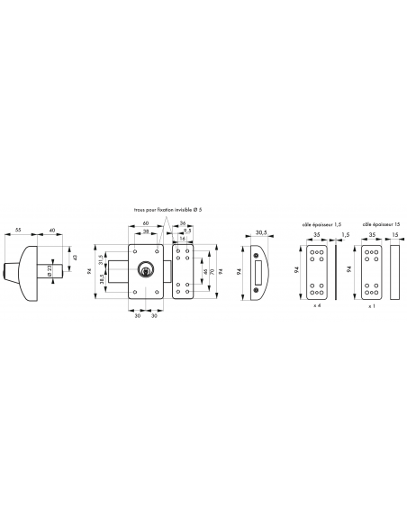 Verrous de porte d'entrée vitrée DESIGN 5 goup. 3 clés (40 - 45 - 50mm) (Plusieurs finitions possible) 00372505