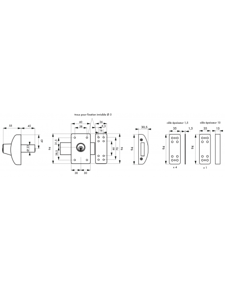 Verrous de porte d'entrée vitrée DESIGN 5 goup. 3 clés (40 - 45 - 50mm) (Plusieurs finitions possible) 00372505