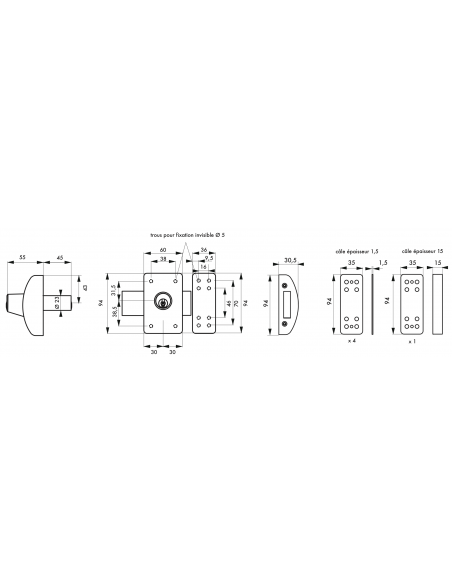 Verrous de porte d'entrée vitrée DESIGN 5 goup. 3 clés (40 - 45 - 50mm) (Plusieurs finitions possible) 00372505