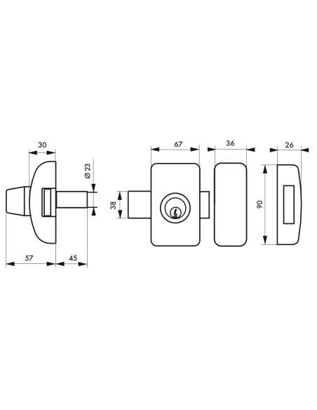 Verrous de porte d'entrée vitrée UNIVERSEL 5 goup. 45 mm - 3 clés - plusieurs finitions 00392544