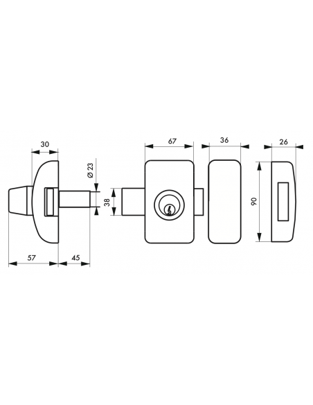 Verrous de porte d'entrée vitrée UNIVERSEL 5 goup. 45 mm - 3 clés - plusieurs finitions 00392544