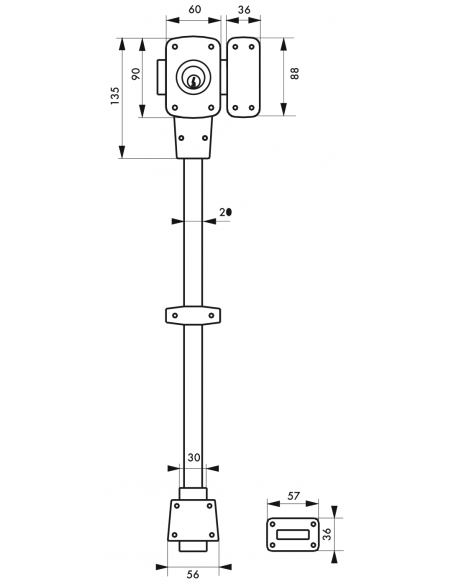 Verrous de porte d'entrée vitrée MIRAGE 6  2 points à double cylindre 45 mm 00010120