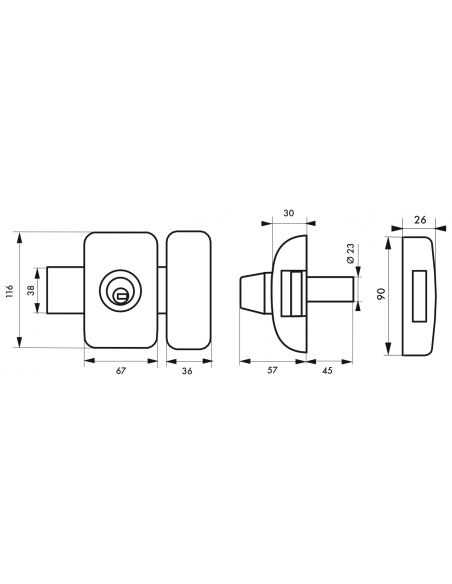 Verrous de porte d'entrée vitrée UNIVERSEL 6 goup. 45 mm - plusieurs finitions possible 00382451