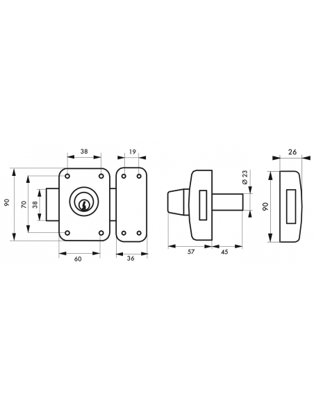 Verrous de porte d'entrée vitrée APACHE à cylindre double (45 mm / 60 mm) 00292501