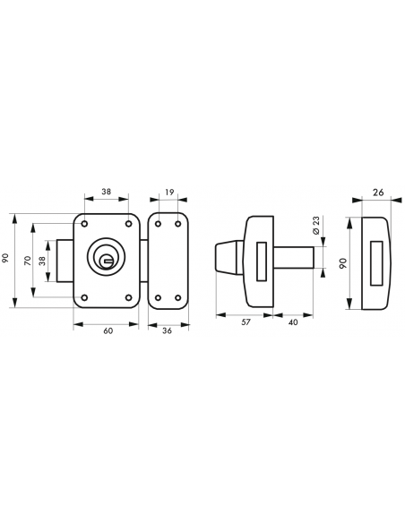 Verrous de porte d'entrée vitrée TRANSIT 2 à cylindre double (Versions 40 mm à 75 mm) 00317620