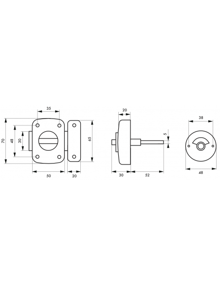 Verrous de porte intérieure sdb ALOUETTE 50 mm epoxy bronze pour WC 00200954