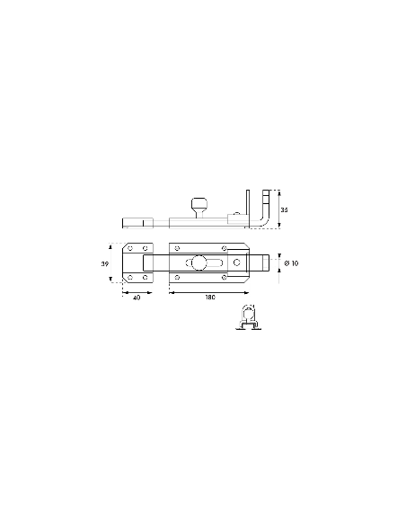 Verrou transversal porte-cadenas (versions : leger 180mm /lourd 230mm) 00912252