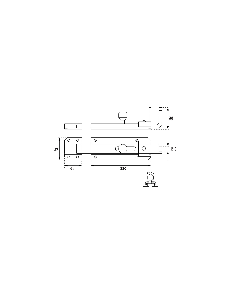 Verrou transversal porte-cadenas (versions : leger 180mm /lourd 230mm) 00912252