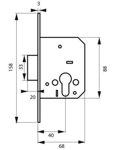 Serrure à Encastrement Pour Tube 90/22 Mm - Marque KeyMet, Acier, Fabrication Allemagne