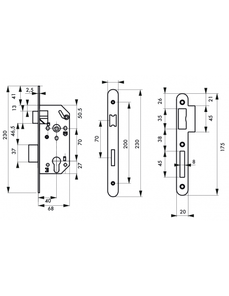 Axe à 40 - NF / A CYLINDRE, 2TOURS - porte principale 00446830