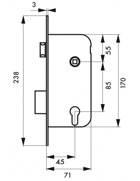 BOÎT. Serrure à encastrer à cyl. têtière laitonnée AXE 45 00094343