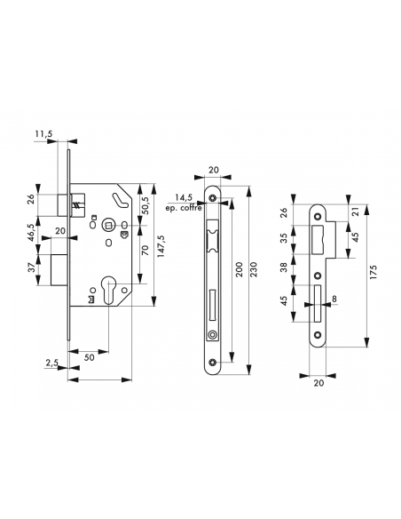 Serrure à encastrer MONOMAX NF- AXE 50 / POUR CYLINDRE, 2 TOURS 00456830