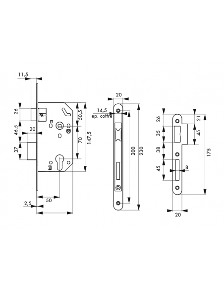 Serrure à encastrer MONOMAX NF- AXE 50 / POUR CYLINDRE, 2 TOURS 00456830