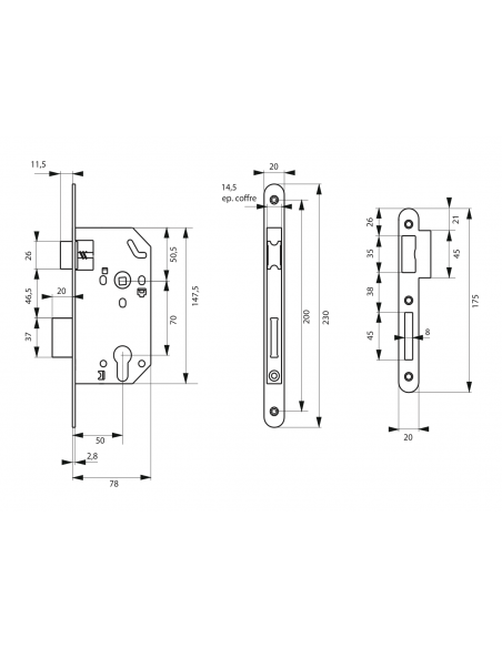 BOITIER Serrure à encastrer UNIMAX CE NF QC cylindre Axe à 50 - A2P* 00011600