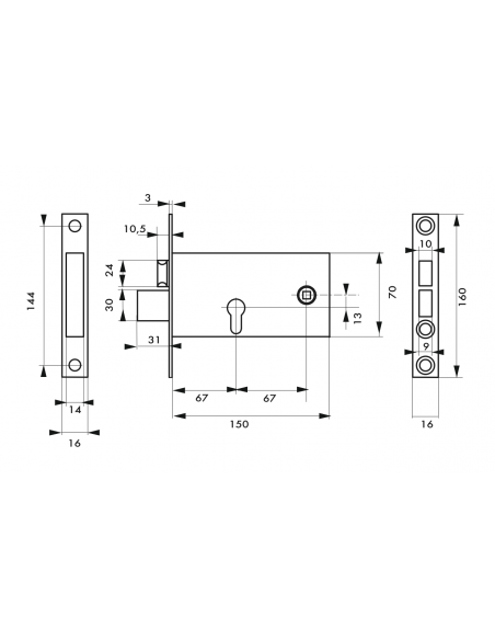 BOÎTIER Serrure à encastrer à cylindre - Axe 67 00013916