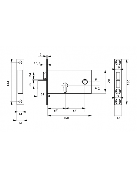 BOÎTIER Serrure à encastrer à cylindre - Axe 67 00013917