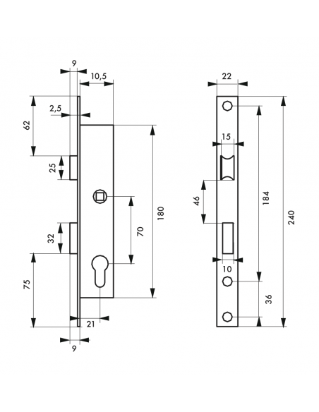 Serrure à encastrer À CYLINDRE - Entre Axe 70 - axe 10,5mm OU 16,5mm 00400721