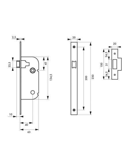 Serrure à encastrer bec de cane réversible - porte d'intérieur 00401100