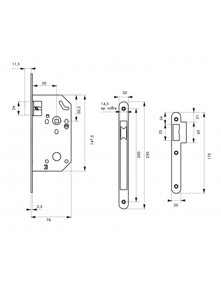 Serrure à encastrer bec de cane - Axe 50mm MONOMAX NF - porte d'intérieur 00456800