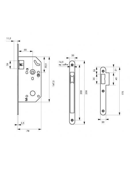 Serrure à encastrer bec de cane - Axe 50mm MONOMAX NF - porte d'intérieur 00456800