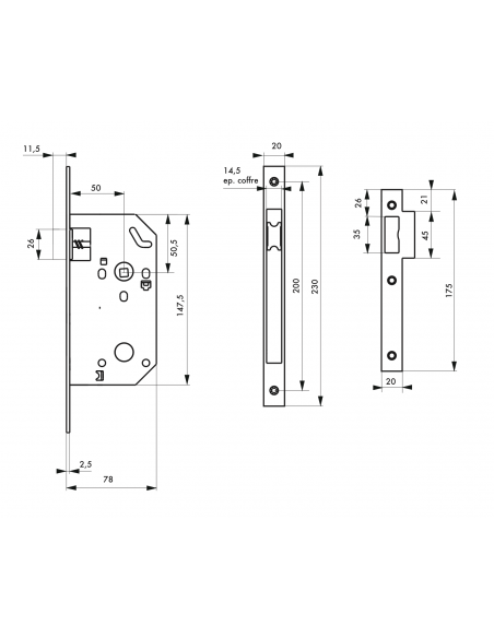 Serrure à encastrer bec de cane - Axe 50mm MONOMAX NF - porte d'intérieur 00456800
