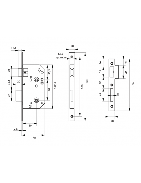 Serrure MONOMAX à encastrer à condamnation nf - Axe 50mm - Pour sanitaire 00456810