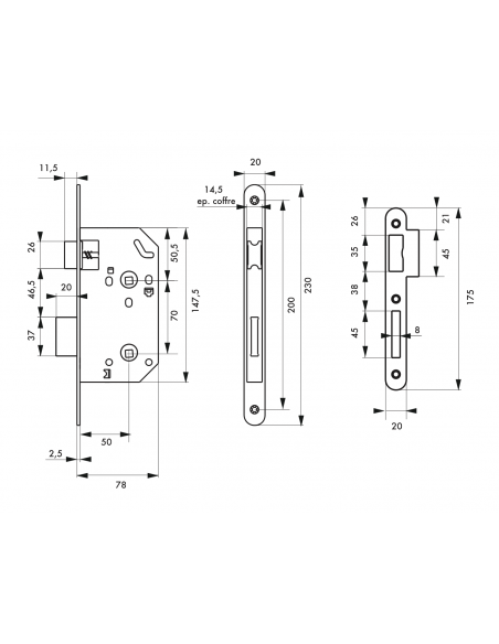 Serrure MONOMAX à encastrer à condamnation nf - Axe 50mm - Pour sanitaire 00456810