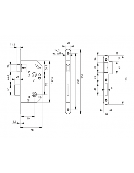 Serrure MONOMAX à encastrer à condamnation nf - Axe 50mm - Pour sanitaire 00456810