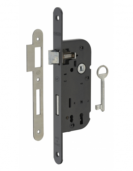 Serrure à encastrer NF - Axe 40mm - pêne dormant 1/2 tour - porte d'intérieur 00401502