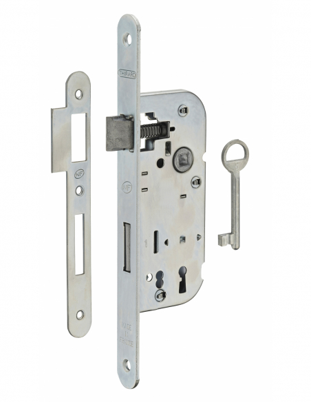 Serrure à encastrer NF - Axe 40mm - pêne dormant 1/2 tour - porte d'intérieur 00401502