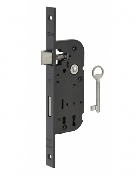 Serrure à encastrer NF - Axe 40mm - pêne dormant 1/2 tour - porte d'intérieur 00401502