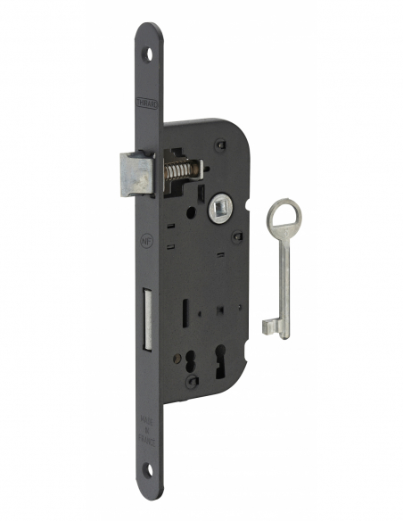 Serrure à encastrer NF - Axe 40mm - pêne dormant 1/2 tour - porte d'intérieur 00401502