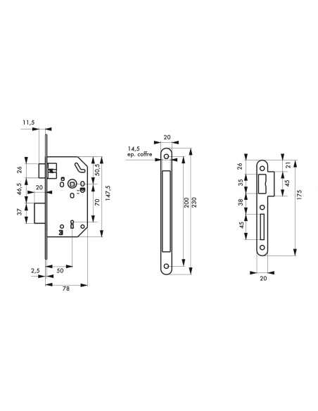 Serrure à encastrer MONOMAX NF - axe à 50 mm - PDT ½ tour - 1 clé - porte d'intérieur 00456820