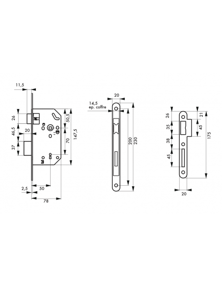 Serrure à encastrer MONOMAX NF - axe à 50 mm - PDT ½ tour - 1 clé - porte d'intérieur 00456820