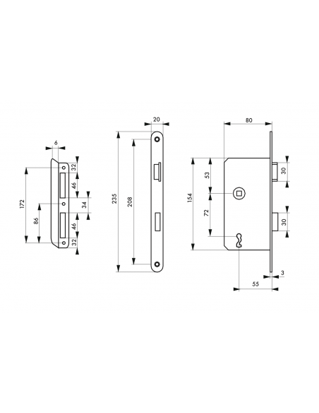 Serrure "ALSACE" à encastrer - pdt 1/2 T - entr'axes 72mm / gauche ou droite / (selon modèle) - porte d'intérieur 00455002