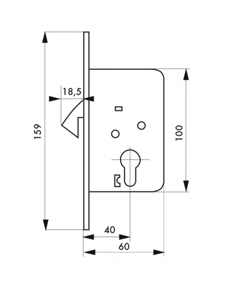 Serrure à encastrer à CROCHET GALANDAGE- AXE 40mm - à cylindre pour porte coulissante 00303108