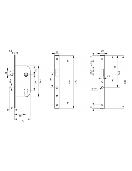 Serrure à encastrer à mentonnet Epoxy noir - Axe 50mm - pour porte coulissante 00411288