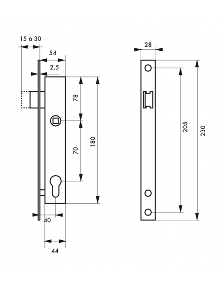 BOITIER de Serrure à encastrer à encastrer pour cylindre profilé axe 40 mm - pour portail 00413941