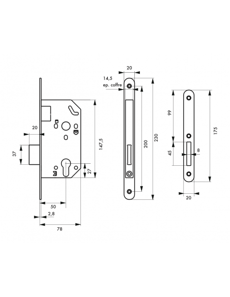 Serrure à encastrer UNIMAX NF - Pour l'industrie 00015205