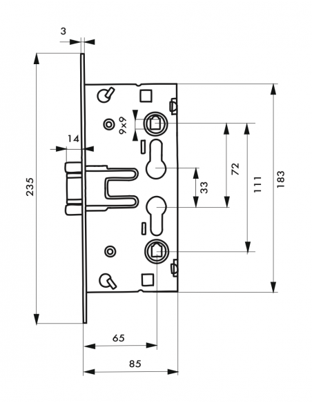 Serrure à encastrer de chaufferie 00001739