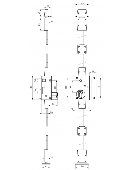 Serrure en applique TARGA CP - 75 x 130 mm 00051711