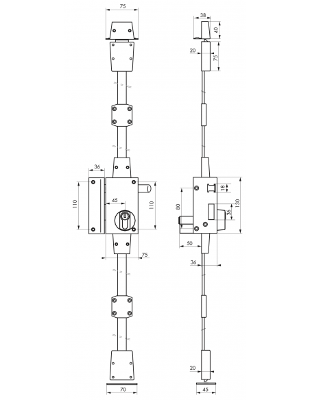 Serrure en applique TARGA CP - 75 x 130 mm 00051711