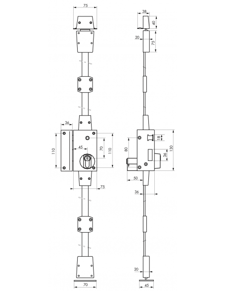 Serrure en applique TARGA CP - 75 x 130 mm 00051711