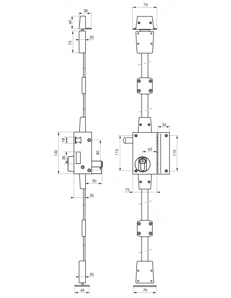 Serrure en applique TARGA CP - 75 x 130 mm 00051711