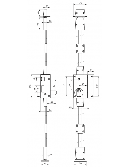 Serrure en applique TARGA CP - 75 x 130 mm 00051711