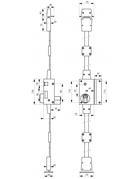 Serrure en applique TARGA CP - 75 x 130 mm 00051711