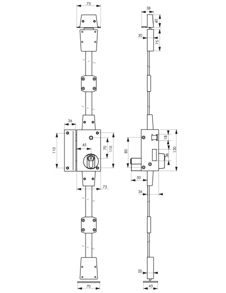 Serrure en applique TARGA CP - 75 x 130 mm 00051711