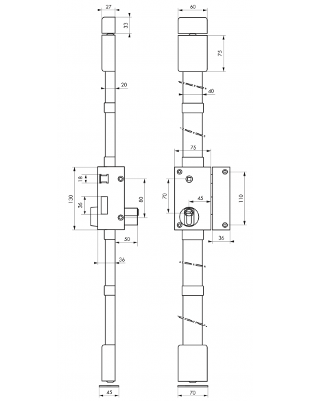 Serrure en applique TARGA CP - 75 x 130 mm 00051711