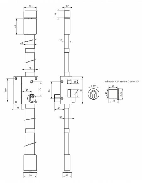 Serrure en applique TARGA A2p* bronze CP TRANSIT 2 à fouillot 75 x 130 mm - 4 clés 00753110